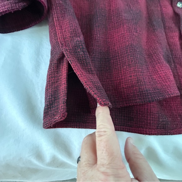 Vintage Eddie Bauer Men’s L 90s Red Plaid WOOL Blend L/S Shirt Shacket - Picture 5 of 8